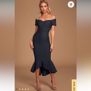 Lulus How Much I Care Midnight Blue Off-the-Shoulder Midi Dress